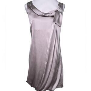 H&M Satiny Bubble Hem Dress Bow Drape Sleeveless Light Grey Silver Dress Size 8